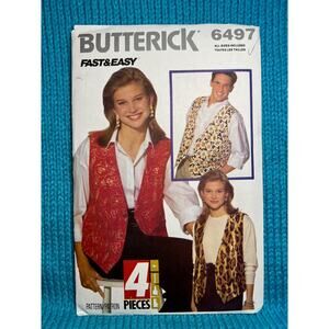 Butterick sewing pattern 6497 vest 1990s size XS-XL